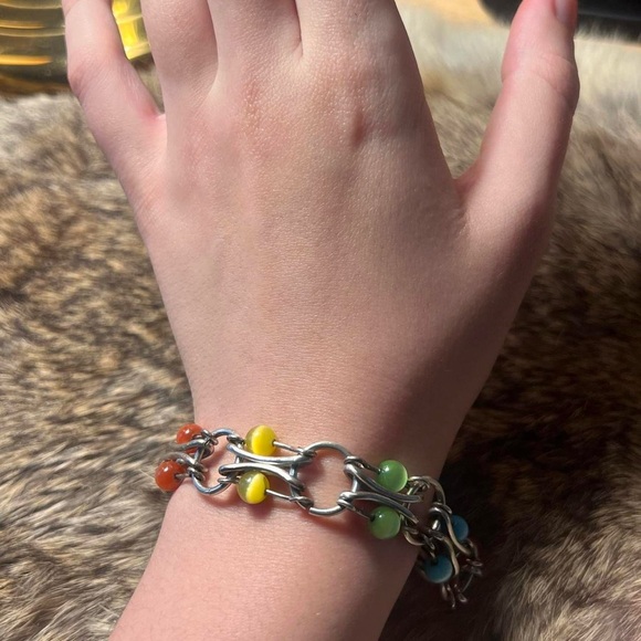 Vintage sterling silver rainbow optical glass bracelet - Picture 3 of 3